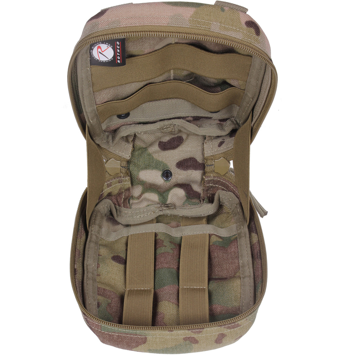 Rothco's MOLLE Tactical Trauma & First Aid Kit Pouch features one inside pocket with elastic bands that will allow you to store your first aid supplies with ease and security. www.moralepatches.com.au