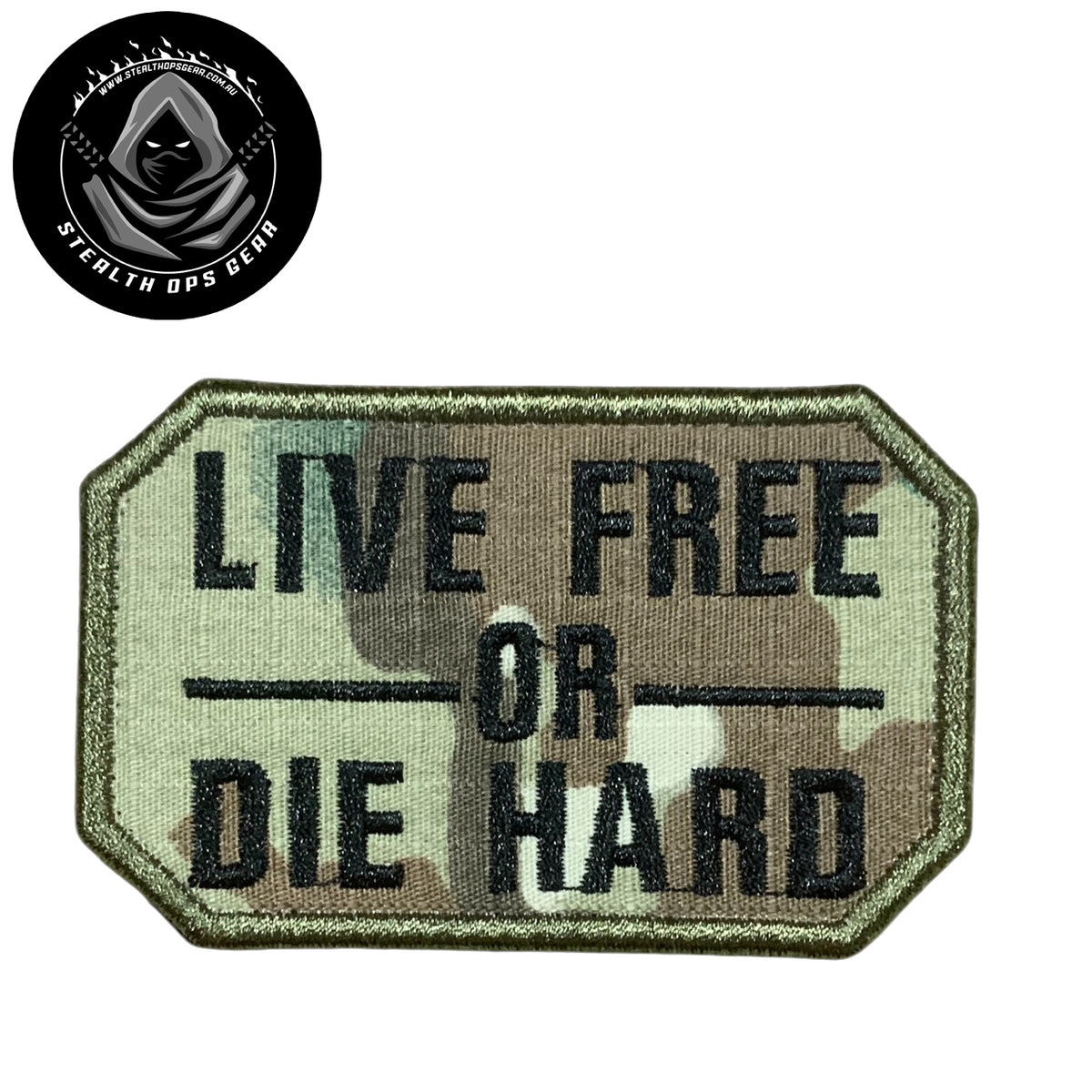Unleash your creative side with the Live Free Black On Woodland Embroidery Patch Hook & Loop. Measuring 8x5cm, this patch features a stunningly embroidered design and a secure hook & loop backing. A must-have for collectors looking for high-quality additions to their collection. www.moralepatches.com.au