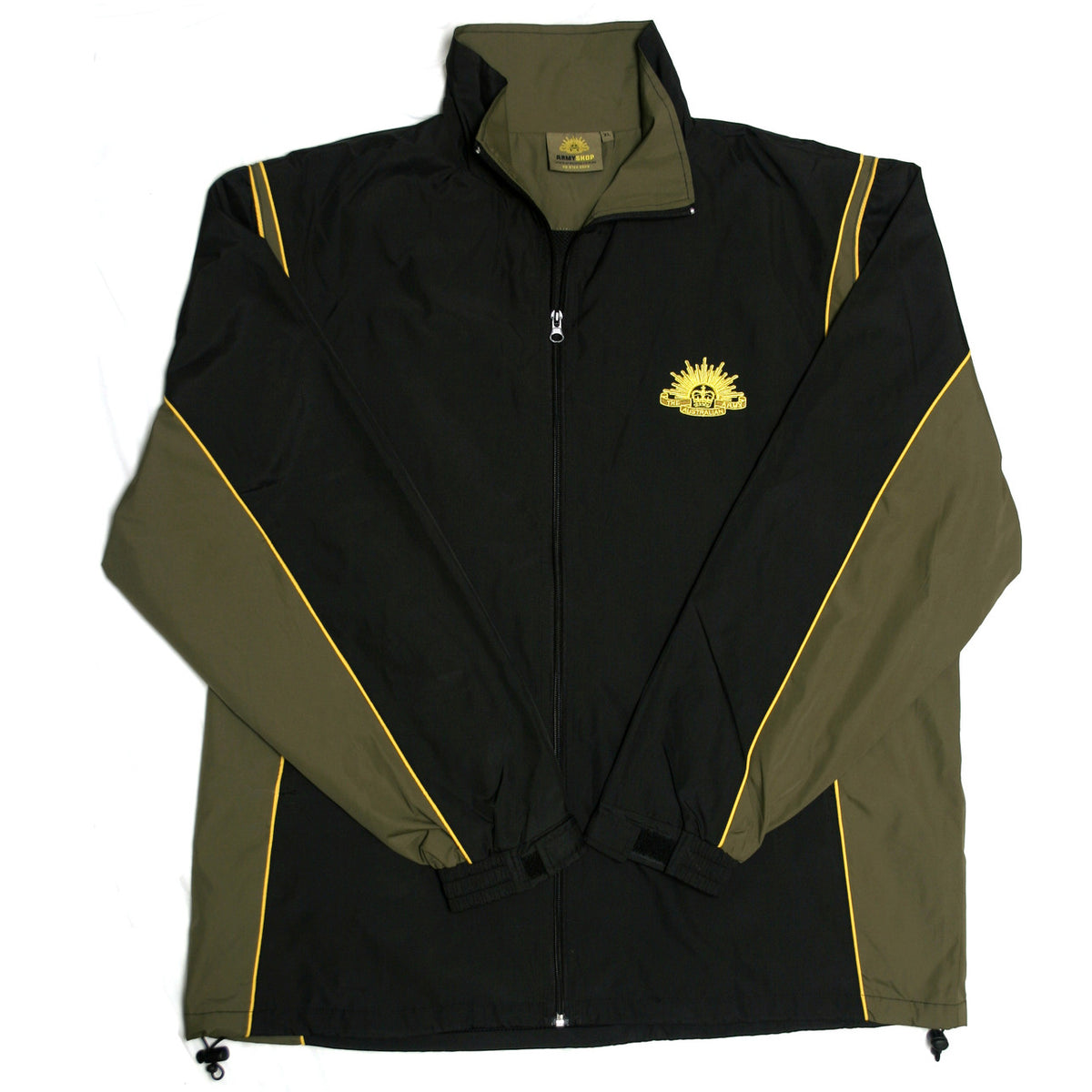 The Classic Army Tracksuit Jacket is perfect for the sports field. Order now from the military specialists. This stylish tracksuit jacket has a full zip for easy changing and has the Army crest embroidered on the left chest. Made from 100% high performance fabric, this jacket will not let you down. www.moralepatches.com.au