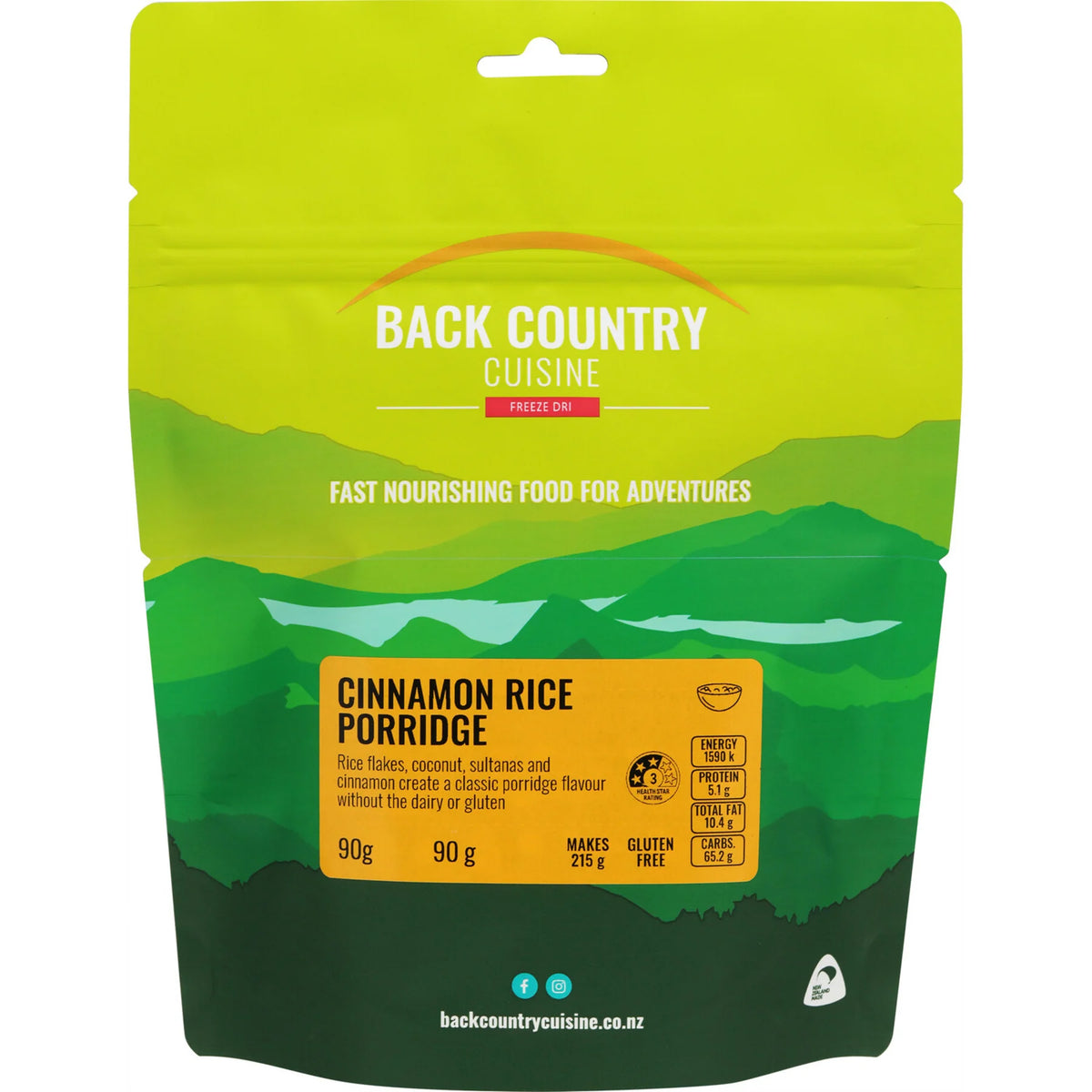 This breakfast is light to carry and provides tasty, fast nourishing food for adventure with rice flakes, coconut, sultanas and cinnamon to create a classic porridge flavour without the dairy or gluten. Vegan. www.moralepatches.com.au 90g