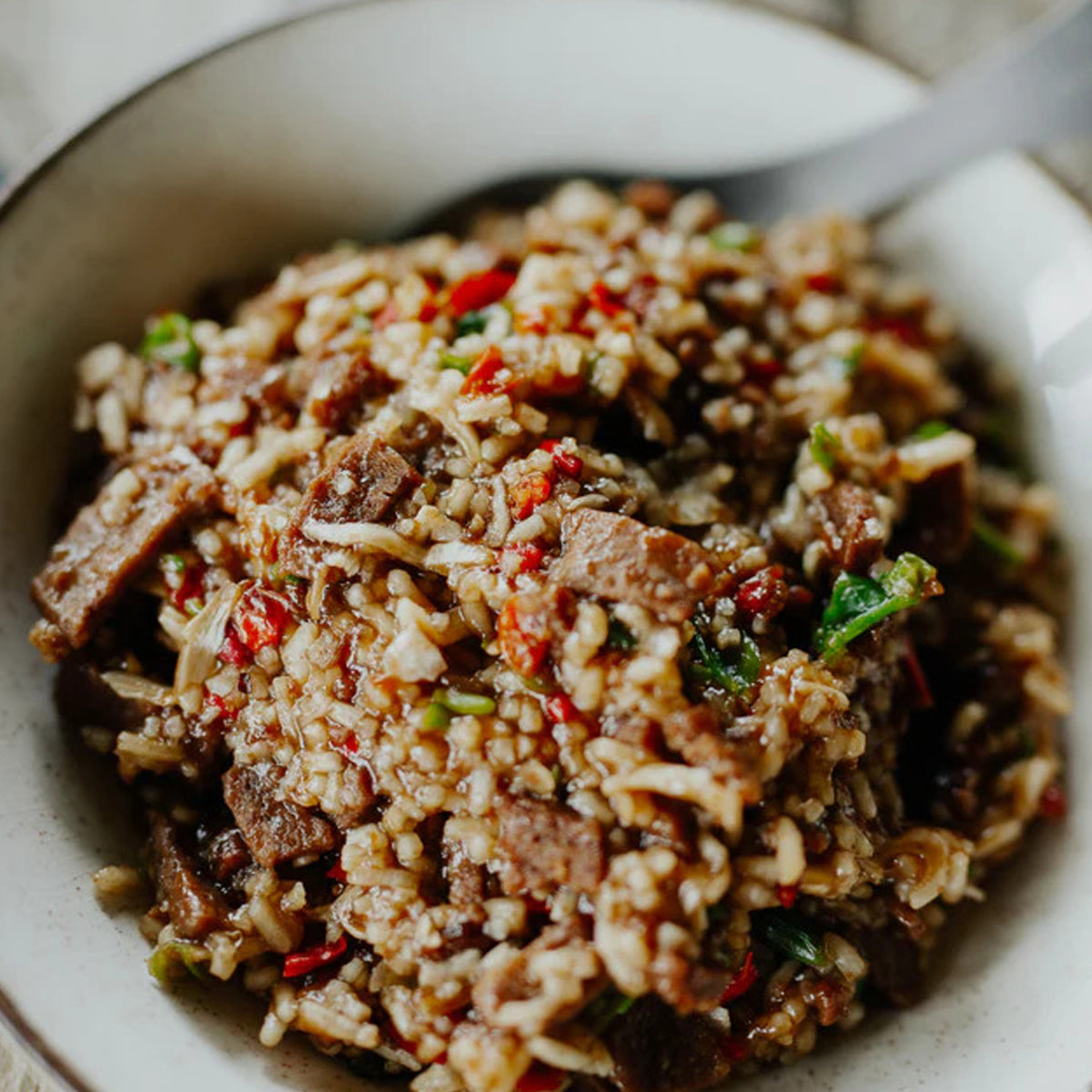 Eastern style dish of freeze dried beef, rice and vegetables in a soy flavoured sauce. www.moralepatches.com.au