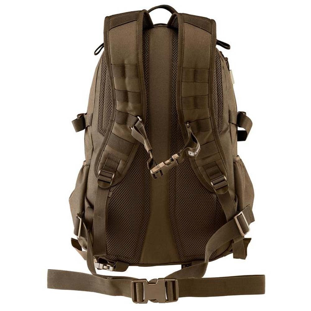 Volume: 35L/50 x 32 x 24cm Military inspired multi-compartment 35L daypack Action Back Extreme padded harness system Sternum strap & removable webbing hip belt for improved pack stability Hydration Ready – just add 2L or 3L reservoir Molle webbing attachment points Front panel HD laser cut lashing points HD webbing carry handle with hydration exit port Multiple internal storage pockets Side accessory/bottle pockets www.moralepatches.com.au