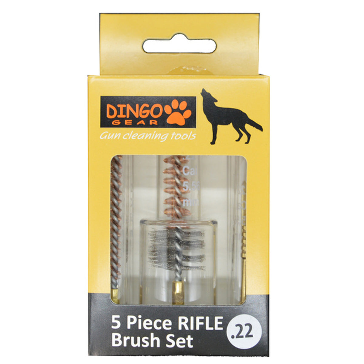 The Dingo Gear .22 calibre Rifle 5 piece Brush Set has the brushes you need. Each brush comes in its own plastic cylinder for safe and clean storage. www.moralepatches.com.au