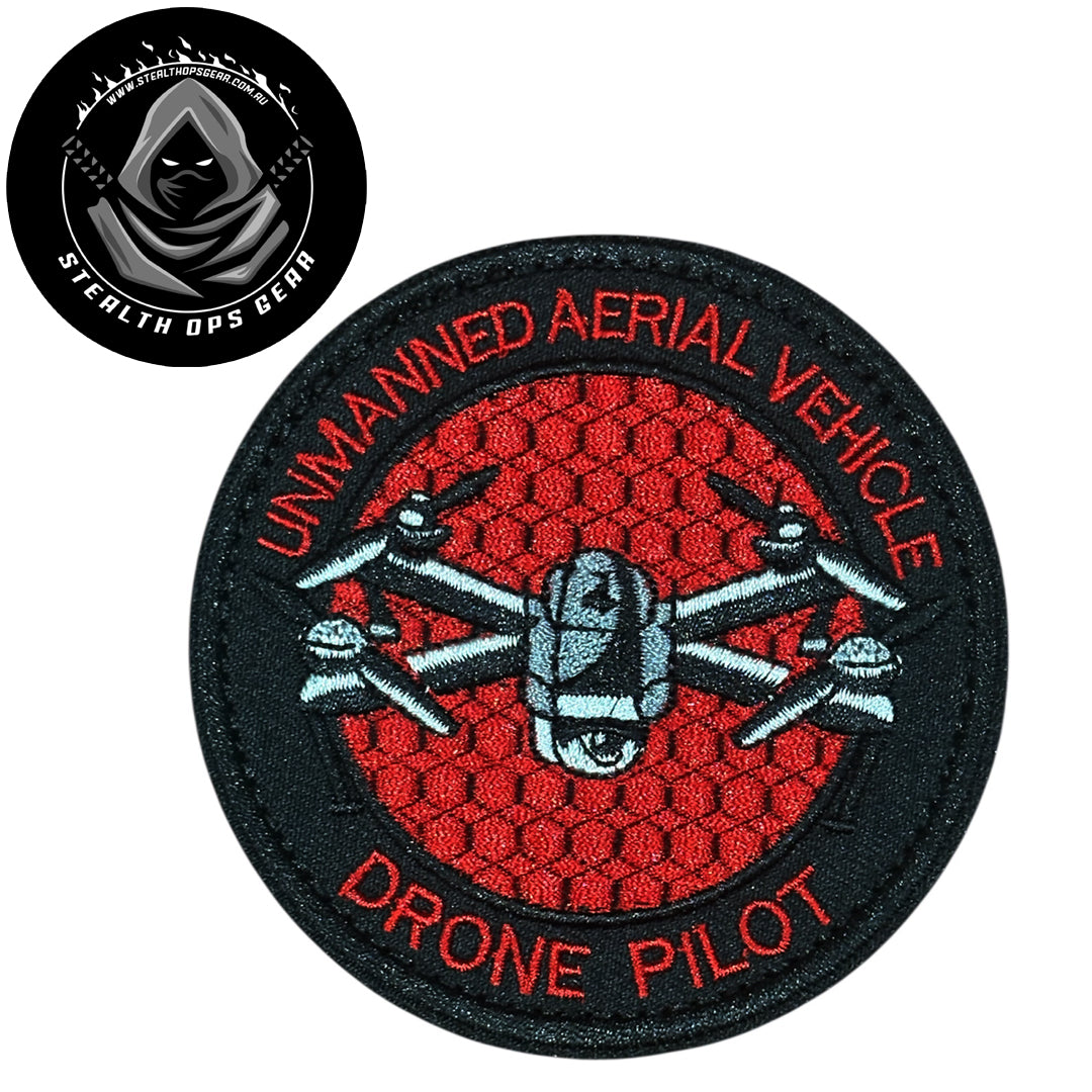 Unleash your creativity with the Drone Pilot Red Embroidery Patch Hook & Loop Stealth Ops Gear! Measuring 8cm and featuring a beautifully embroidered design and secure hook & loop backing, this patch is a must-have for any collector. www.moralepatches.com.au