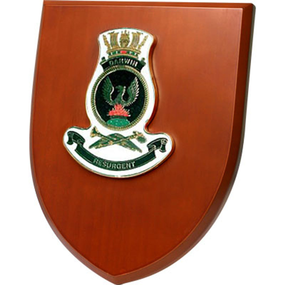 The Exceptional HMAS Darwin Plaque is a truly remarkable piece that is sure to impress. This exquisite plaque showcases a stunning 100mm full colour enamel crest, elegantly set on a 200x160mm timber finish shield. www.moralepatches.com.au