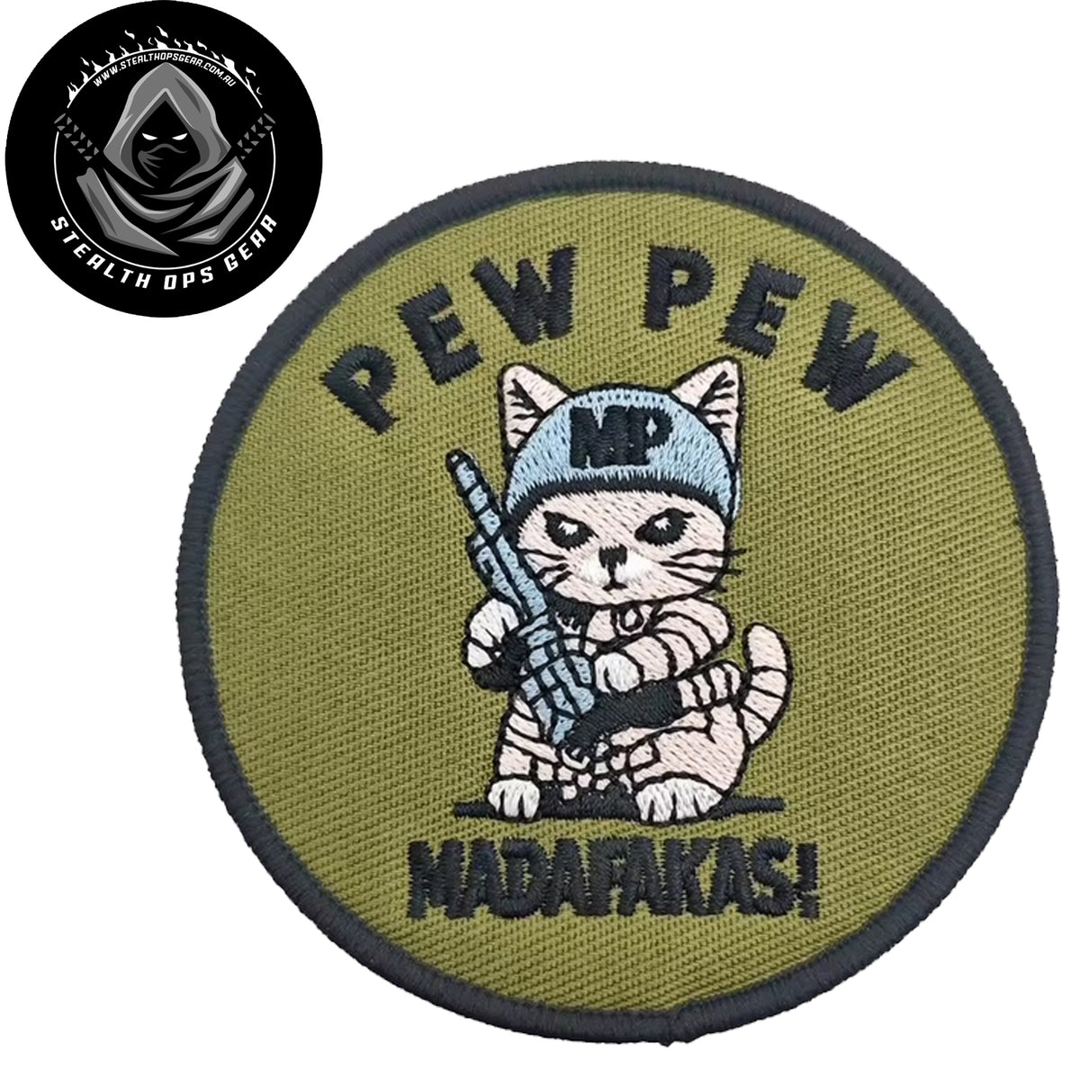 Unleash your creativity with the MP Pew Pew Embroidery Printed Patch Hook & Loop - Stealth Ops Gear! Measuring 8cm and featuring a beautifully embroidered design and secure hook & loop backing, this patch is a must-have for any collector. www.moralepatches.com.au