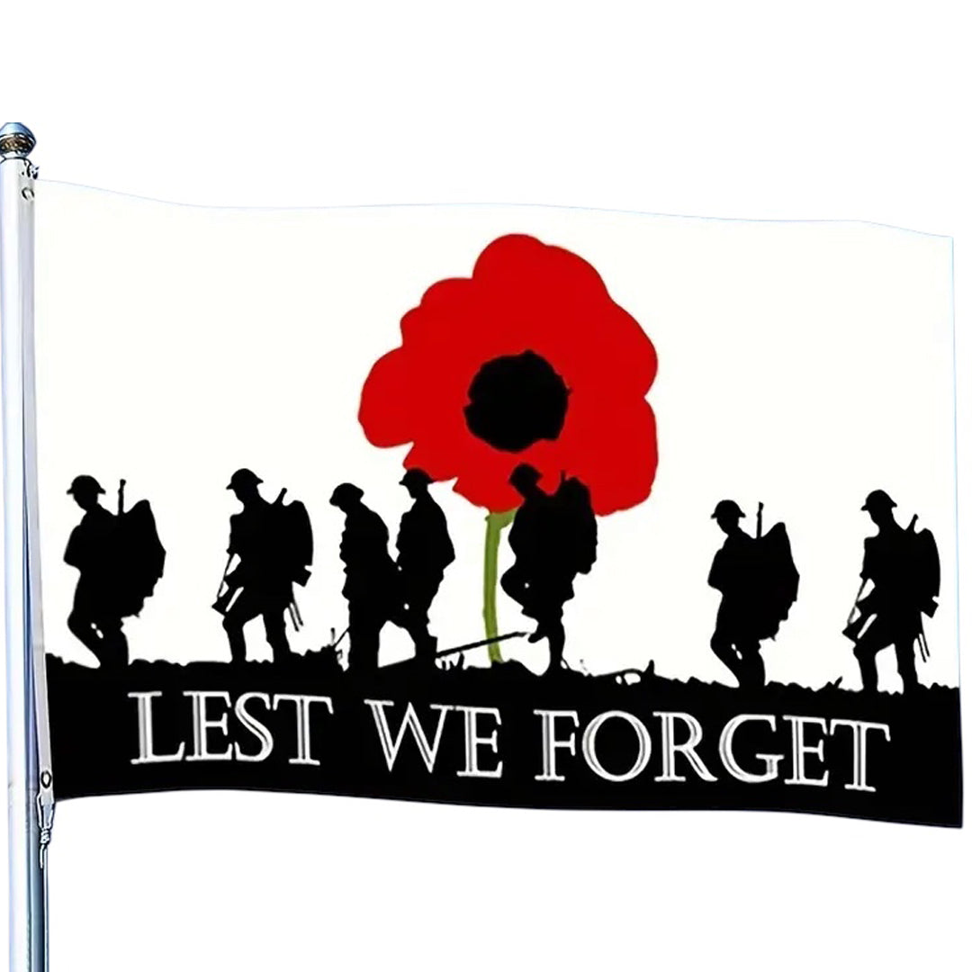 These widely appreciated polyester flags are specially treated to maintain vibrant colors, ensuring they remain striking and respectful during commemorations. Designed for indoor use and short-term outdoor display, they offer a durable and meaningful way to honor and remember. The Lest We Forget Flag serves as a powerful symbol of remembrance, making it an essential addition to any tribute or memorial setting. www.moralepatches.com.au