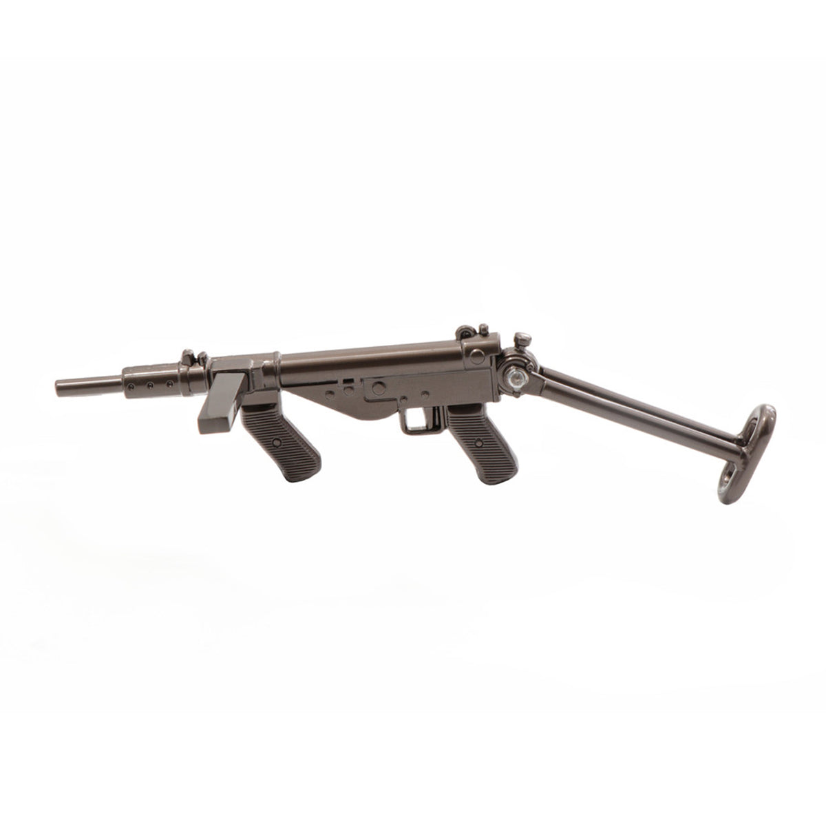 The Austen MK I was the Australian-designed World War II Submachine Gun based on the British Sten Gun. Manufactured as a response to demands for a submachine gun that could not be met by British and American allies, these submachine guns were issued to Australian troops until 1945. A wonderful miniature replica, perfect as a stand-alone or create a collection with our selection of other miniature weaponry. www.moralepatches.com.au