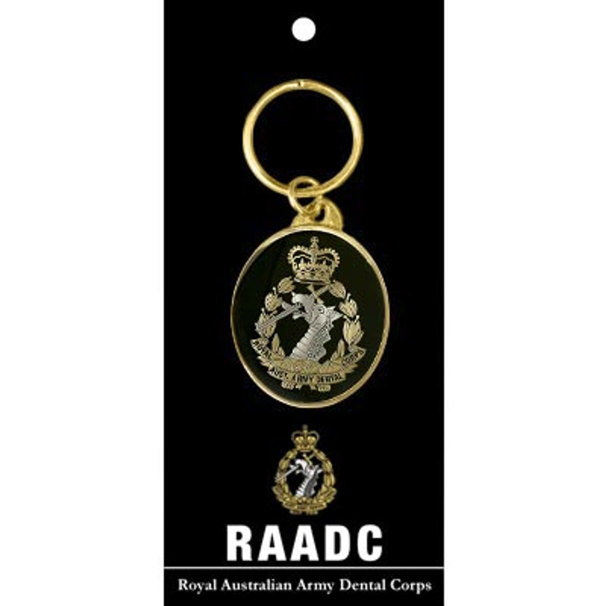 Be proud to show your support for the Royal Australian Army Dental Corps (RAADC) with this stunning 40mm gold plated enamel key ring! Keep your keys safe and turn heads with this stylish accessory - it's guaranteed to spark conversations! www.moralepatches.com.au