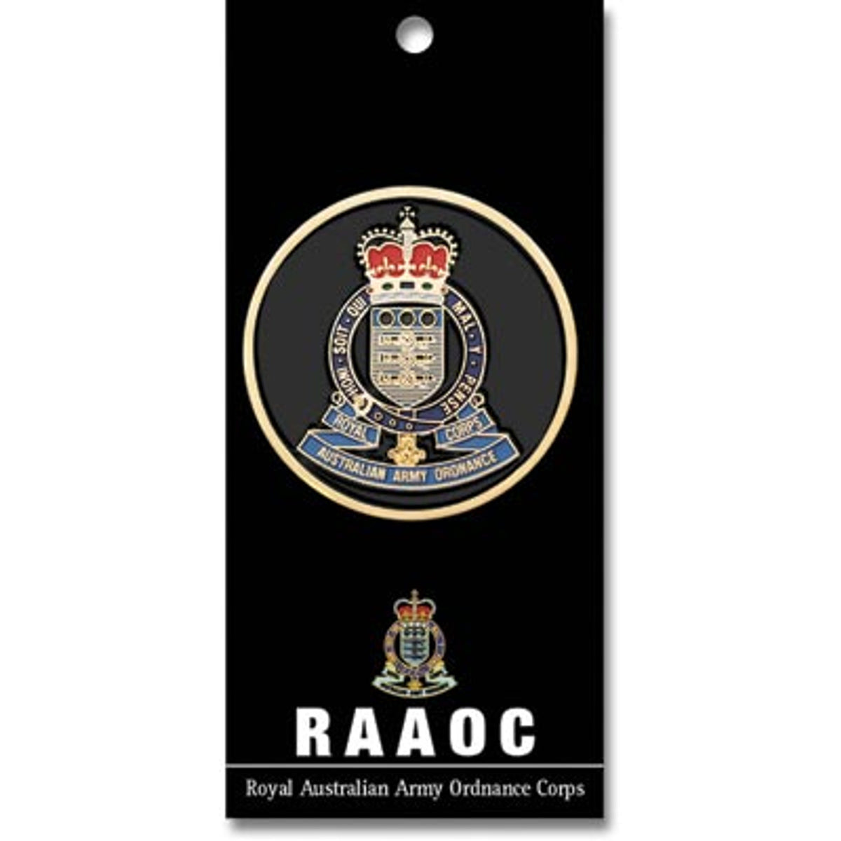 This regal 48mm full-colour enamel medallion from the Royal Australian Army Ordnance Corps (RAAOC) is sure to captivate the viewer and prompt fascinating discourse from all who admire it. www.moralepatches.com.au