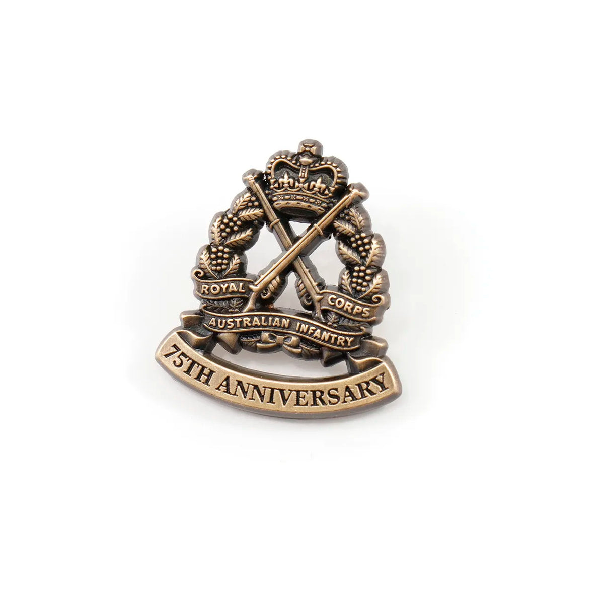 Step into history and honour the indomitable spirit of the Royal Australian Infantry Corps (RAinf) with the 75th Anniversary Royal Australian Infantry Lapel Pin. This finely crafted lapel pin is a symbol of pride, sacrifice, and unwavering service that spans three-quarters of a century. www.moralepatches.com.au