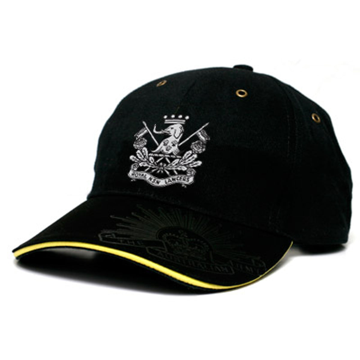This Royal New South Wales Lancers (RNSWL) cap is both stylish and practical with its cool looks. This quality heavy brushed cotton cap has the RNSWL crest embroidered on the front, and also proudly displays the Rising Sun Badge embossed on the peak and engraved on the strap buckle. www.moralepatches.com.au