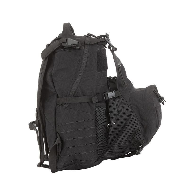 The front pockets are also very handy with the top pocket being able to accommodate your ID or wallet and the lower compartment for adding extra rations or ammo depending on the length of your mission. With laser cut grids on the sides of the pack you can easily add more pouches for extended length in the field. Add your favourite patches with loops on the front bottom pocket or above the helmet carrier. www.moralepatches.com.au