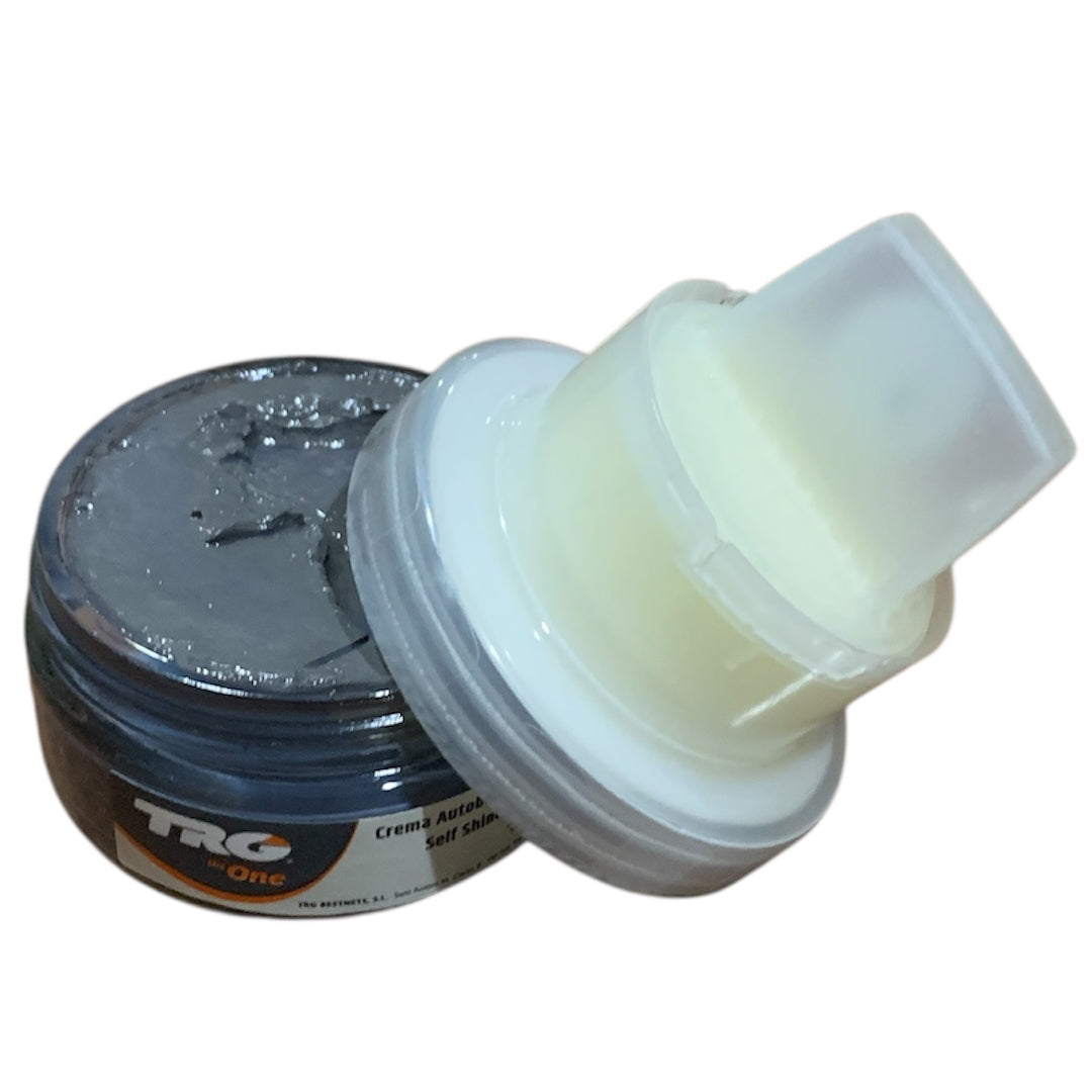 The TRG Self Shine Shoe Cream Kit in Light Grey offers a natural wax-based polish designed to nourish your shoes deeply while providing an instant, brilliant shine without the need for brushing. www.moralepatches.com.au