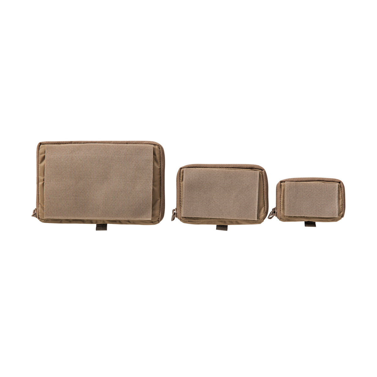 Semi-transparent storage bags with zippers in three different sizes. With hook and loop panels on the back, these bags can be easily attached to backpacks with hook and loop panels. They are particularly handy for storing cables, digital accessories, plugs, etc. The front is made of vinyl and mesh; the back is made of hook and loop. www.moralepatches.com.au