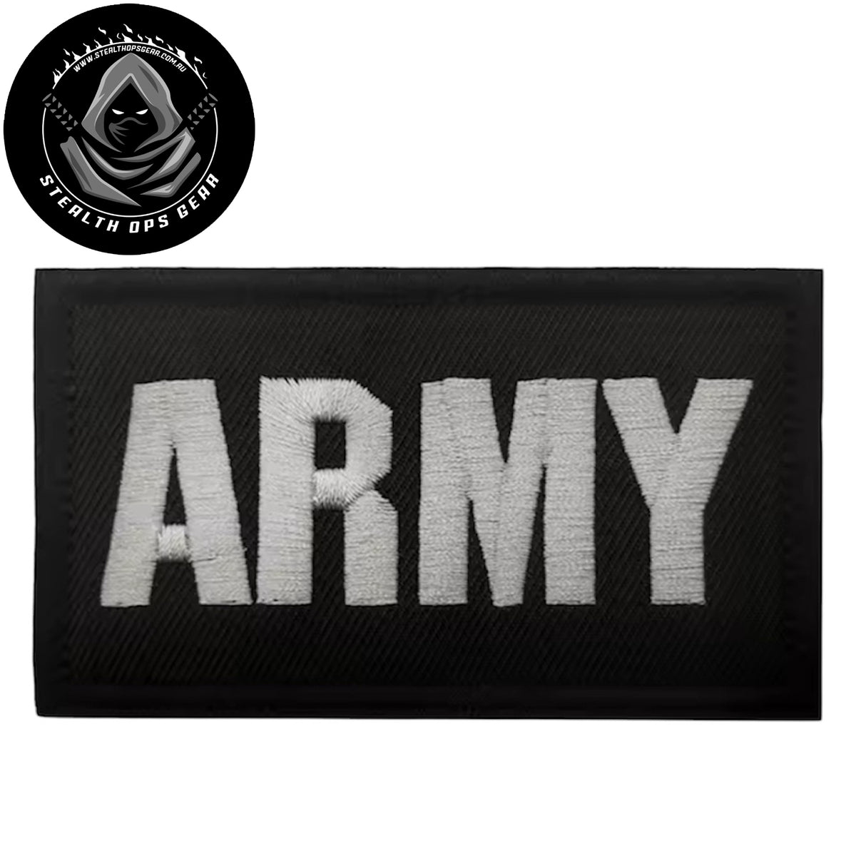 Unleash your creativity with the Army Black Embroidery Printed Patch Hook & Loop - Stealth Ops Gear! Measuring 9x5.5cm and featuring a beautifully embroidered design and secure hook & loop backing, this patch is a must-have for any collector. www.moralepatches.com.au