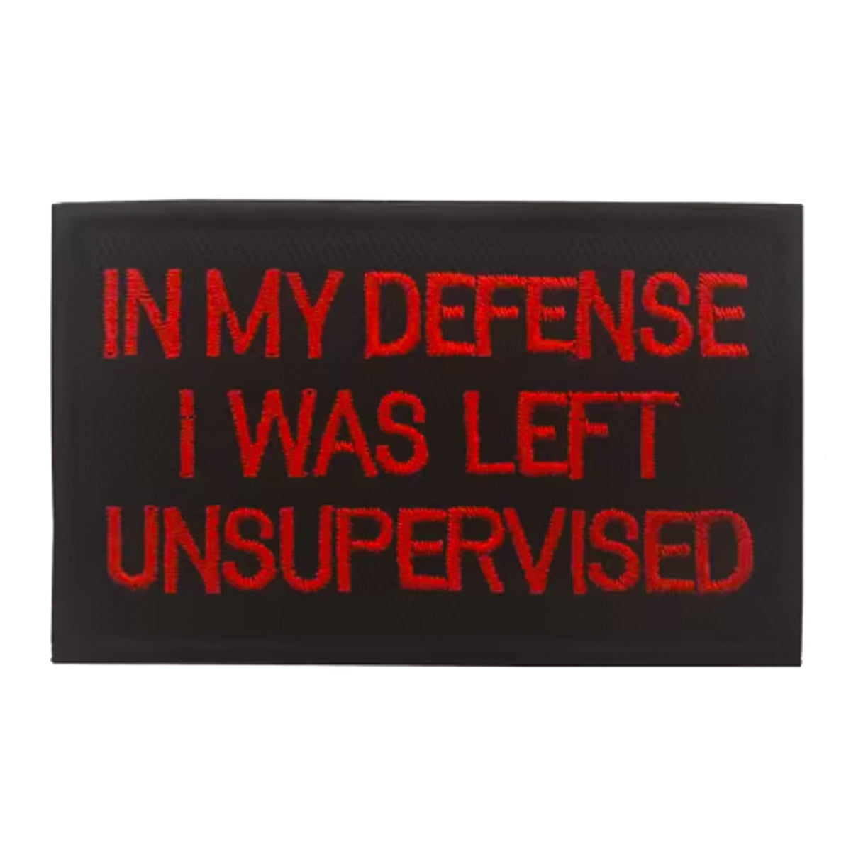 Unleash your rebellious spirit with the In My Defense I Was Left Unsupervised Morale Patch in red text! Featuring an embroidered design and hook & loop backing, this 8x5cm patch is the perfect addition to your collection. Show off your unapologetic confidence and unique sense of humour with this high-quality product. www.moralepatches.com.au