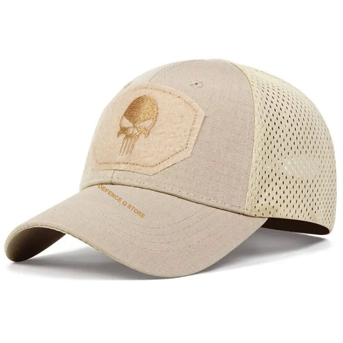 Experience the ultimate in style and comfort with our Military Punisher Cap in sleek tan. One size fits all with adjustable velcro straps, and the lightweight fabric ensures all-day wearability. www.moralepatches.com.au