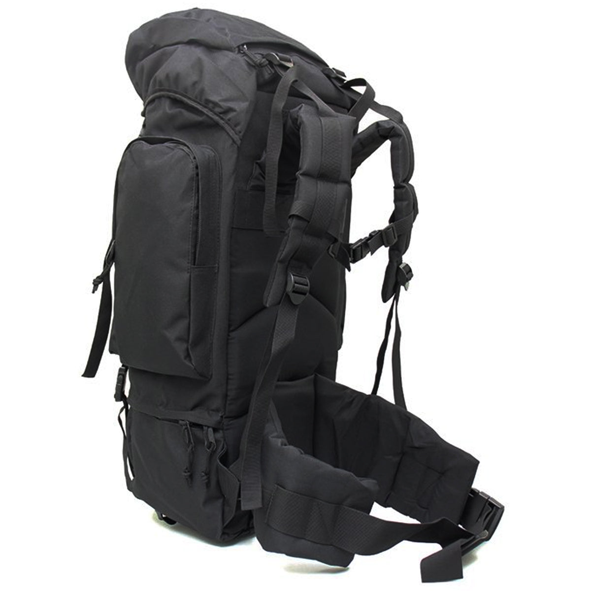 Large backpack with many pockets and lots of support, entails a built-in raincoat for the bag, waist support band with pockets and padding, completely adjustable bag with extra padding to protect back. Many pockets zip shut with buckle clips to secure everything. This bag will fit anything needed for your bushwalks, hunting, camping etc. military inspired multi-purpose backpack. www.moralepatches.com.au