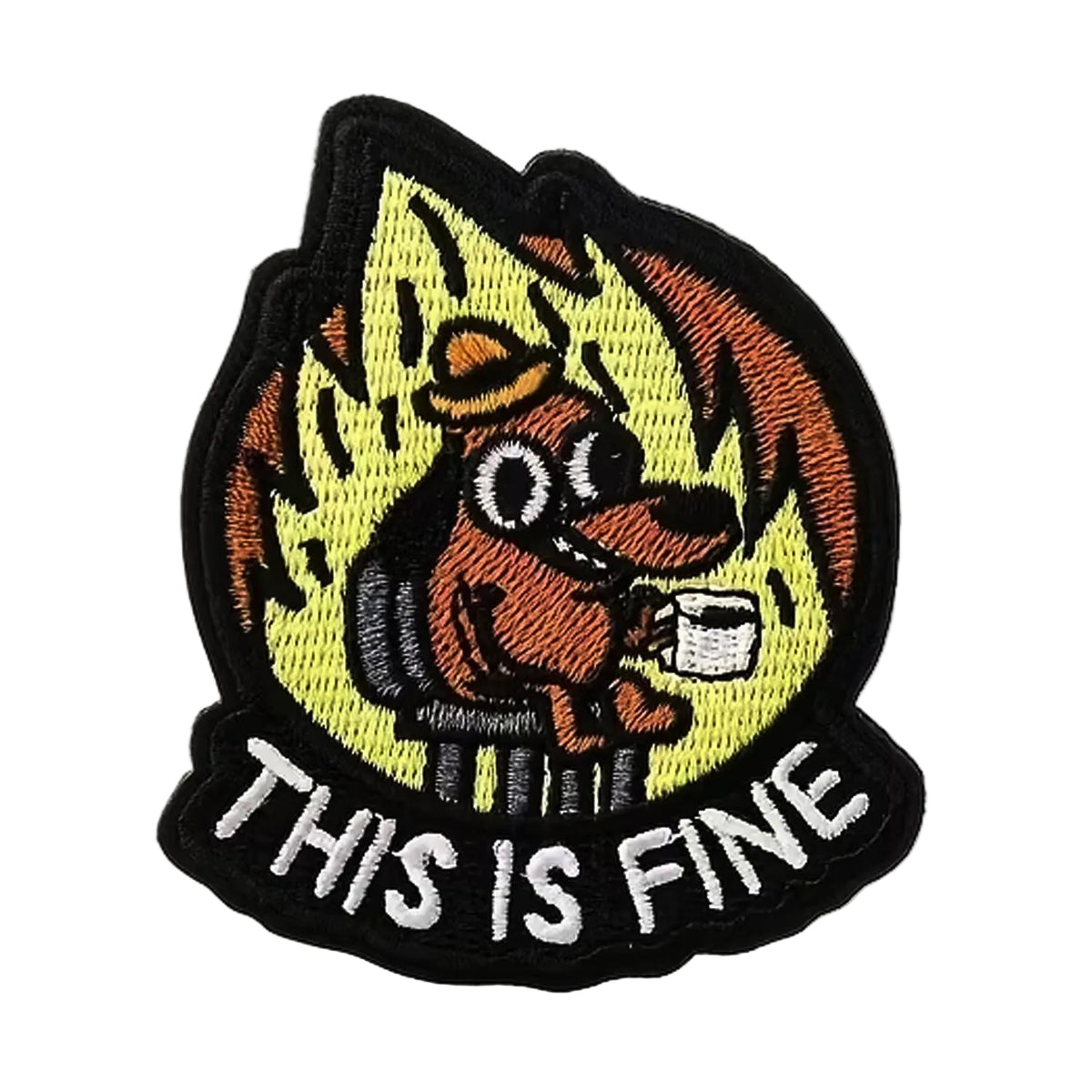 Unleash your creativity with the This Is Fine Embroidery Patch Hook & Loop! Measuring 7.7x6.5cm and featuring a beautifully embroidered design and secure hook & loop backing, this patch is a must-have for any collector. www.moralepatches.com.au