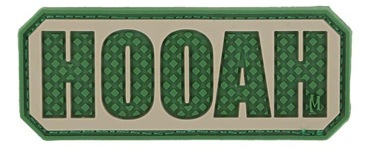 HOOAH PVC Patch, Velcro backed Badge. Great for attaching to your field gear, jackets, shirts, pants, jeans, hats or even create your own patch board. Size: 6x2.5cm