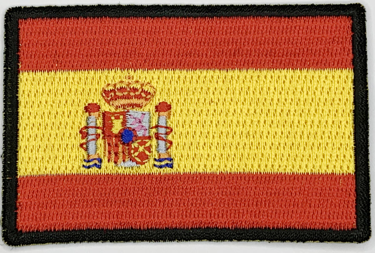 Spanish Flag Iron On Patch. Great for attaching to your jackets, shirts, pants, jeans, hats. Size: 7.62x5.08cm
