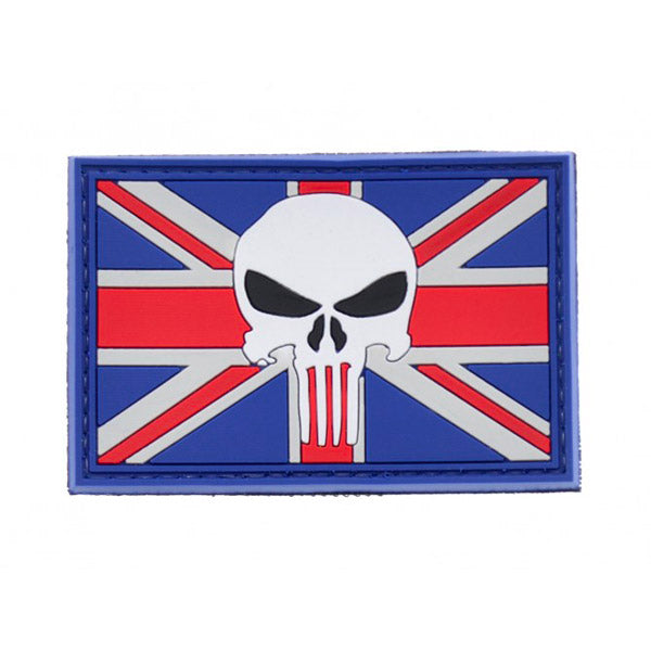 UK Flag with Skull PVC Patch Full Colour, Velcro backed Badge. Great for attaching to your field gear, jackets, shirts, pants, jeans, hats or even create your own patch board. Size: 7.5x5cm