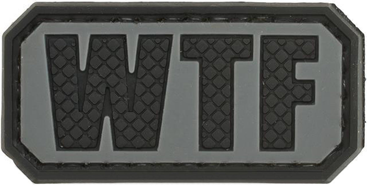 WTF PVC Patch Black, Velcro backed Badge. Great for attaching to your field gear, jackets, shirts, pants, jeans, hats or even create your own patch board. Size: 6.3x2.5cm