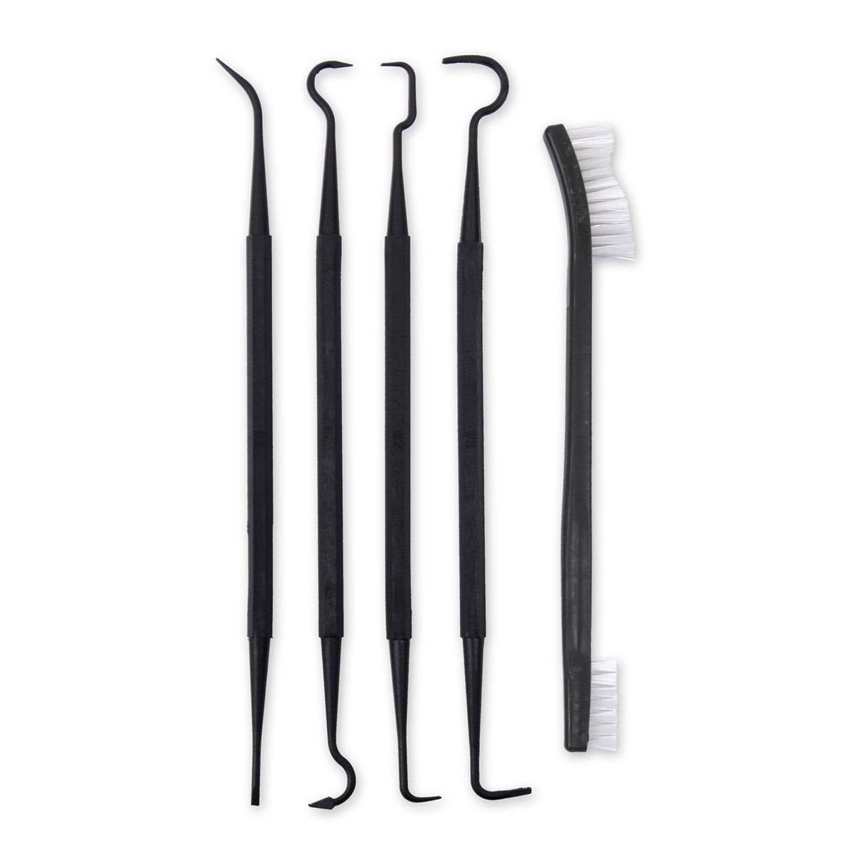 Rothco's Gun Cleaning Pick and Brush Set is a kit of 4 nylon picks and a polypropylene brush. Each pick is double ended with different shapes and grips. Each pick has a hexagon shape for grip. www.moralepatches.com.au