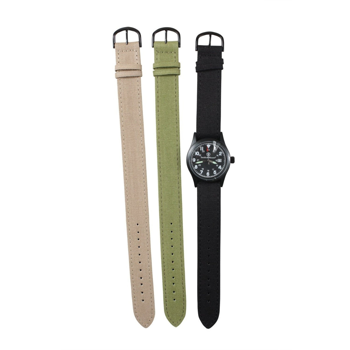 Watch Set Includes 3 Interchangeable Heavy Duty Canvas Watch Bands In Olive Drab, Black And Khaki, Helping To Maintain A Professional Look Matching Your Uniform www.moralepatches.com.au