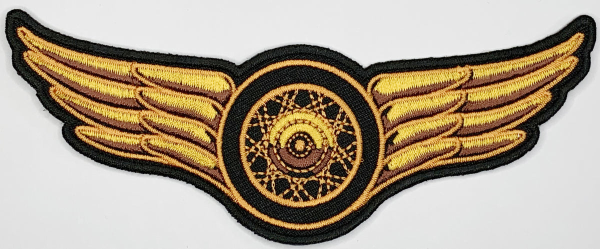 Winged wheel small Iron On Patch. Great for attaching to your jackets, shirts, pants, jeans, hats. Size: 12.7x5.08cm