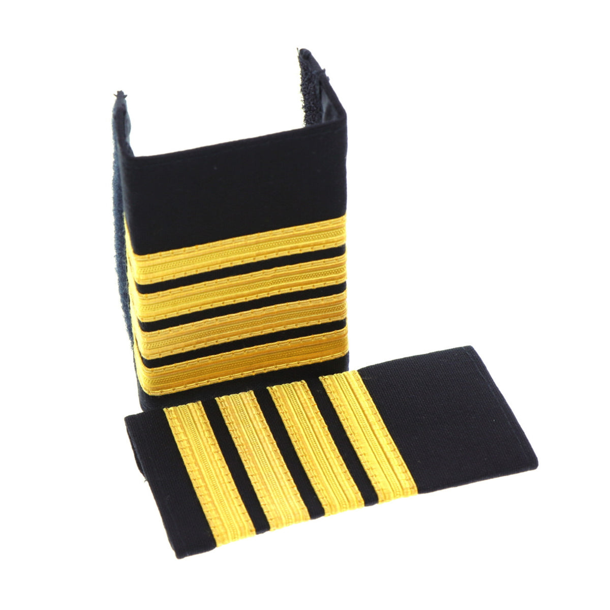 This quality 4 Stripe Soft Epaulette with embroidered detailing this set of two is ready for wear. Specifications: Material: Soft Epaulette, fabric, raised embroidery Colour: Blue, gold Size: Standard www.moralepatches.com.au