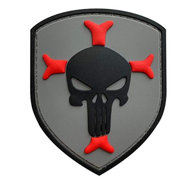 Knights Templar Cross Crusaders with Punisher in Middle PVC Patch, Velcro backed Badge. Great for attaching to your field gear, jackets, shirts, pants, jeans, hats or even create your own patch board. Size: 7.5x6cm