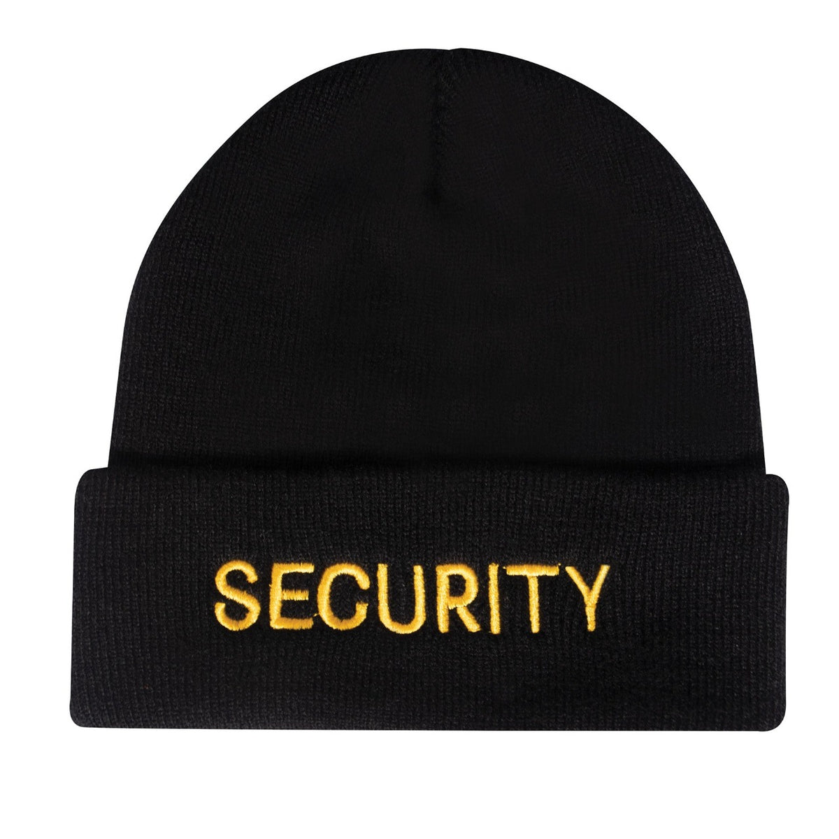 Embroidered Security Watch Cap is ideal for security and public safety personnel with a warm acrylic knit composition and gold “SECURITY” text embroidered across the front. Black Watch Cap With Gold “SECUIRTY” Text Embroidered Across The Front Warm Yet Lightweight Acrylic Knit Composition One Size Fits Most Great For Security And Public Safety Personnel Working In Cold Weather