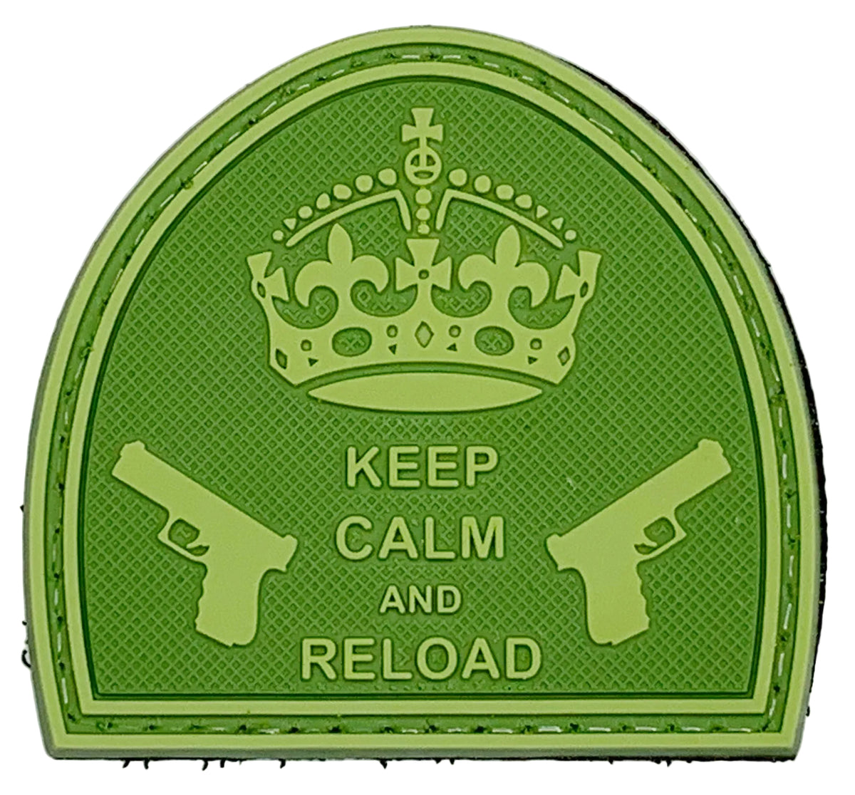 Keep Calm and Reload Carved Background PVC Patch OD Green, Velcro backed Badge. Great for attaching to your field gear, jackets, shirts, pants, jeans, hats or even create your own patch board. Size: 5.5X5cm www.moralepatches.com.au