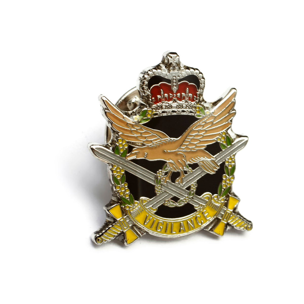 The Australian Army Aviation Corps (AAAvn) 20mm full-colour enamel lapel pin. Displayed on a presentation card. This beautiful silver-plated lapel pin will look great on both your jacket and your cap. Specifications: Material: Silver-plated zinc alloy, enamel fill Colour: Silver, black, yellow, green Size: 20mm www.moralepatches.com.au