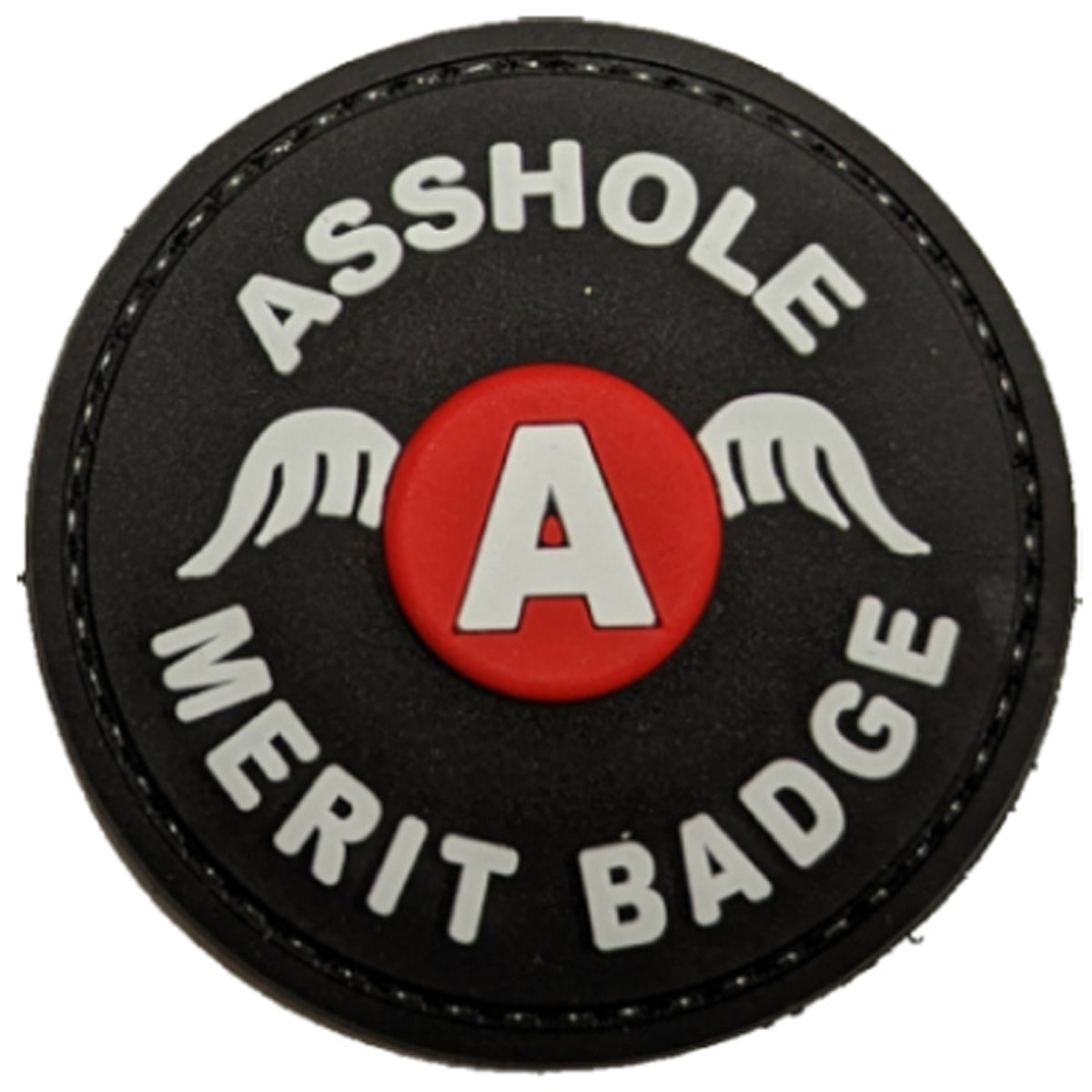 Asshole Merit Badge PVC Patch, Velcro backed Badge. Great for attaching to your field gear, jackets, shirts, pants, jeans, hats or even create your own patch board. Size: 6cm