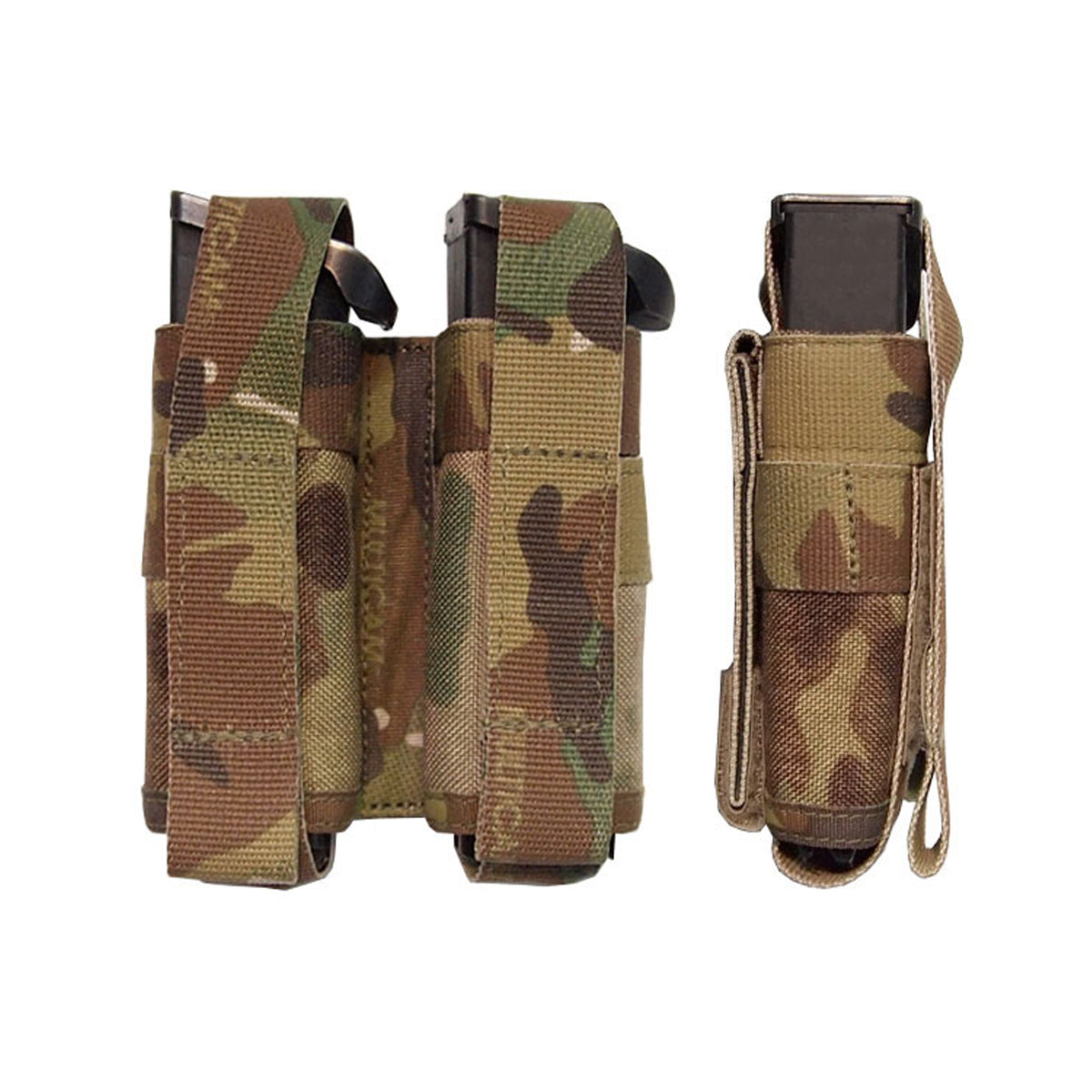 Will hold two double stack H&K USP 19 round 9mm magazines vertically side by side. Will also accommodate standard double stack magazines. Velcro closure for quick and easy extraction. Velcro flap can be tucked in behind magazine for quicker magazine removal if required. Requires two PALS columns for attachment. www.moralepatches.com.au