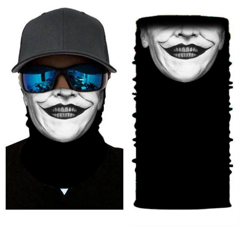 Great for outdoor activities such as camping, fishing, hunting, cadets, scouts and sports Fitted Joker Face Bandana or Neck Gaiter. They are made from Microfiber Polyester which makes them very lightweight and very comfortable to wear. Because the material is so thin, it is very easy to breathe when you use as face cover.