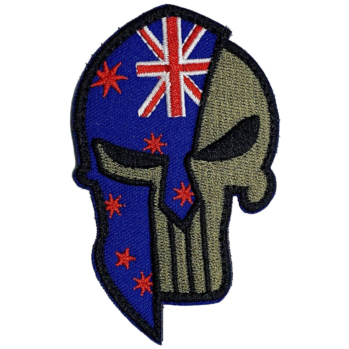 Aussie Skull Patch Hook & Loop. Embroidery Patch Size: 8x5.5cm HOOK AND LOOP BACKED PATCH(BOTH PROVIDED)