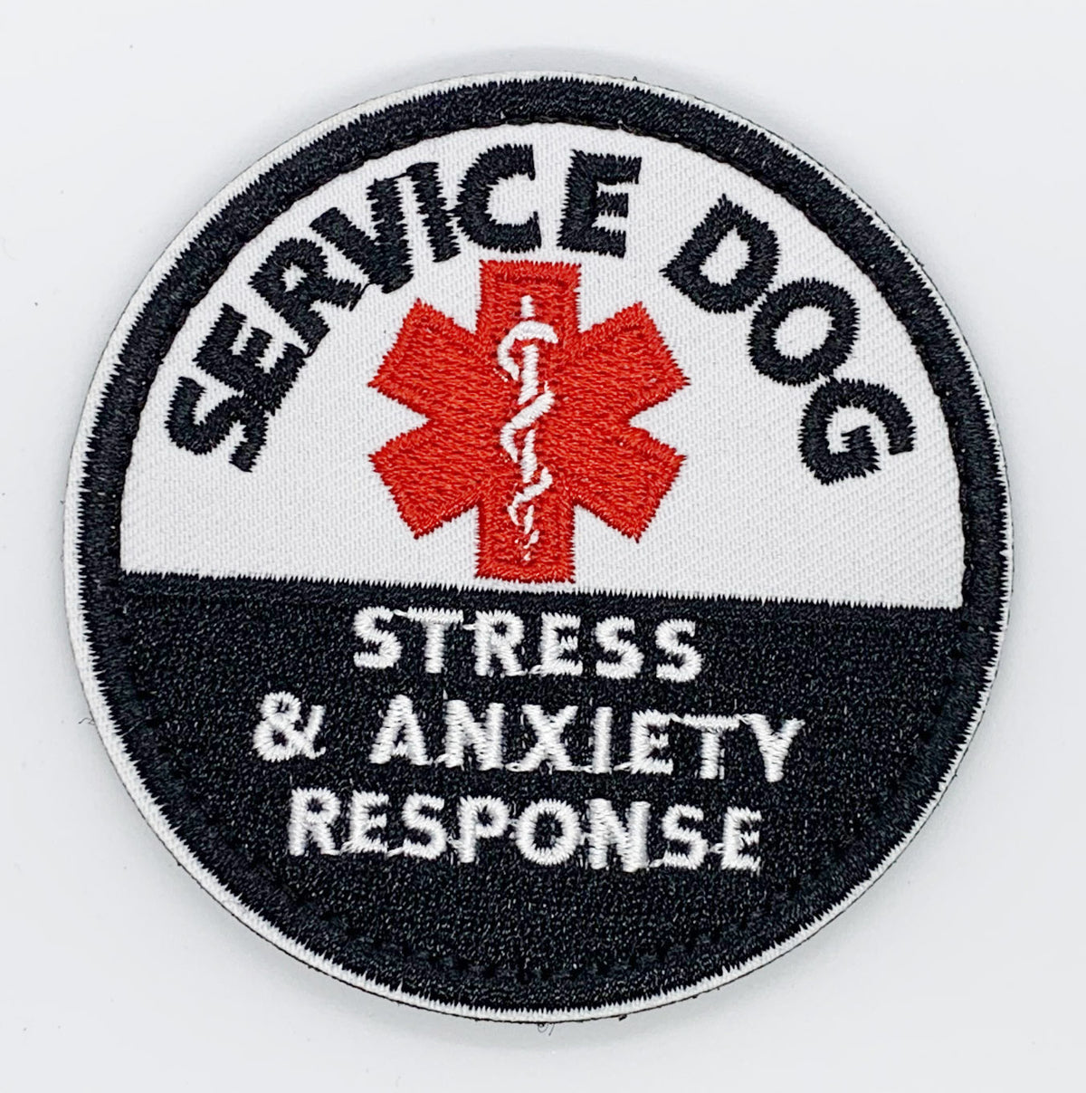 Service Dog - Stress & Anxiety Response Patch Hook & Loop. Size: 8cm HOOK AND LOOP BACKED PATCH(BOTH PROVIDED)