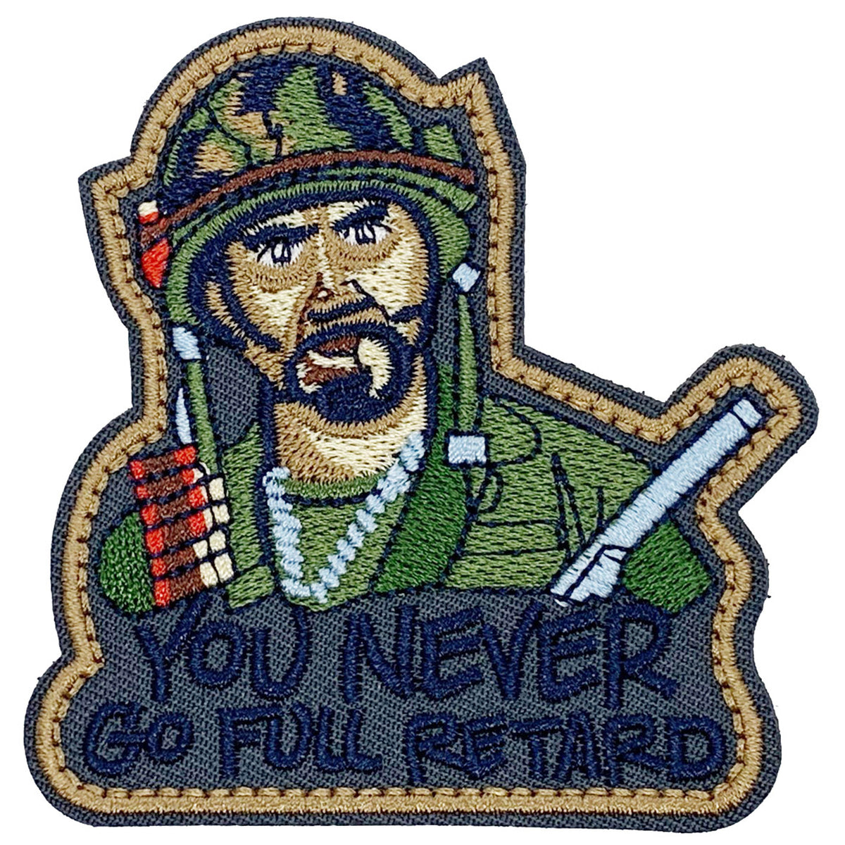 Never Go Full Retard Patch Hook & Loop. Size: 7.5x8cm HOOK AND LOOP BACKED PATCH(BOTH PROVIDED) www.moralepatches.com.au