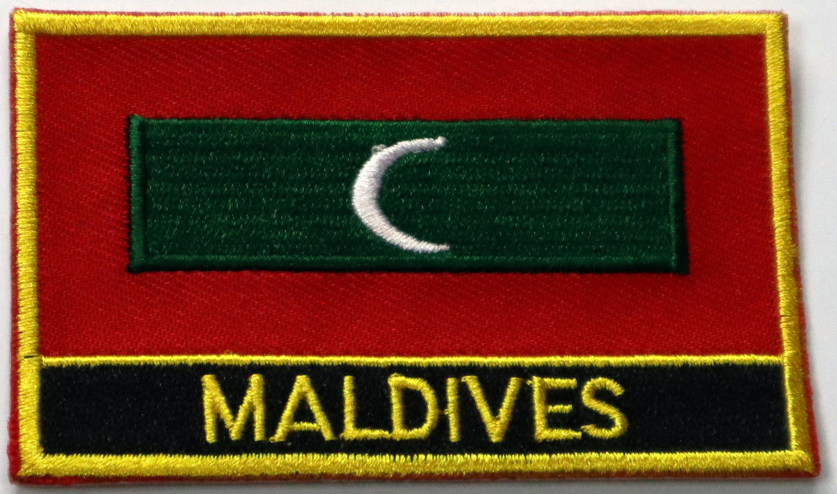 Maldives Flag Iron On Patch. Great for attaching to your jackets, shirts, pants, jeans, hats. Size: 8x5cm