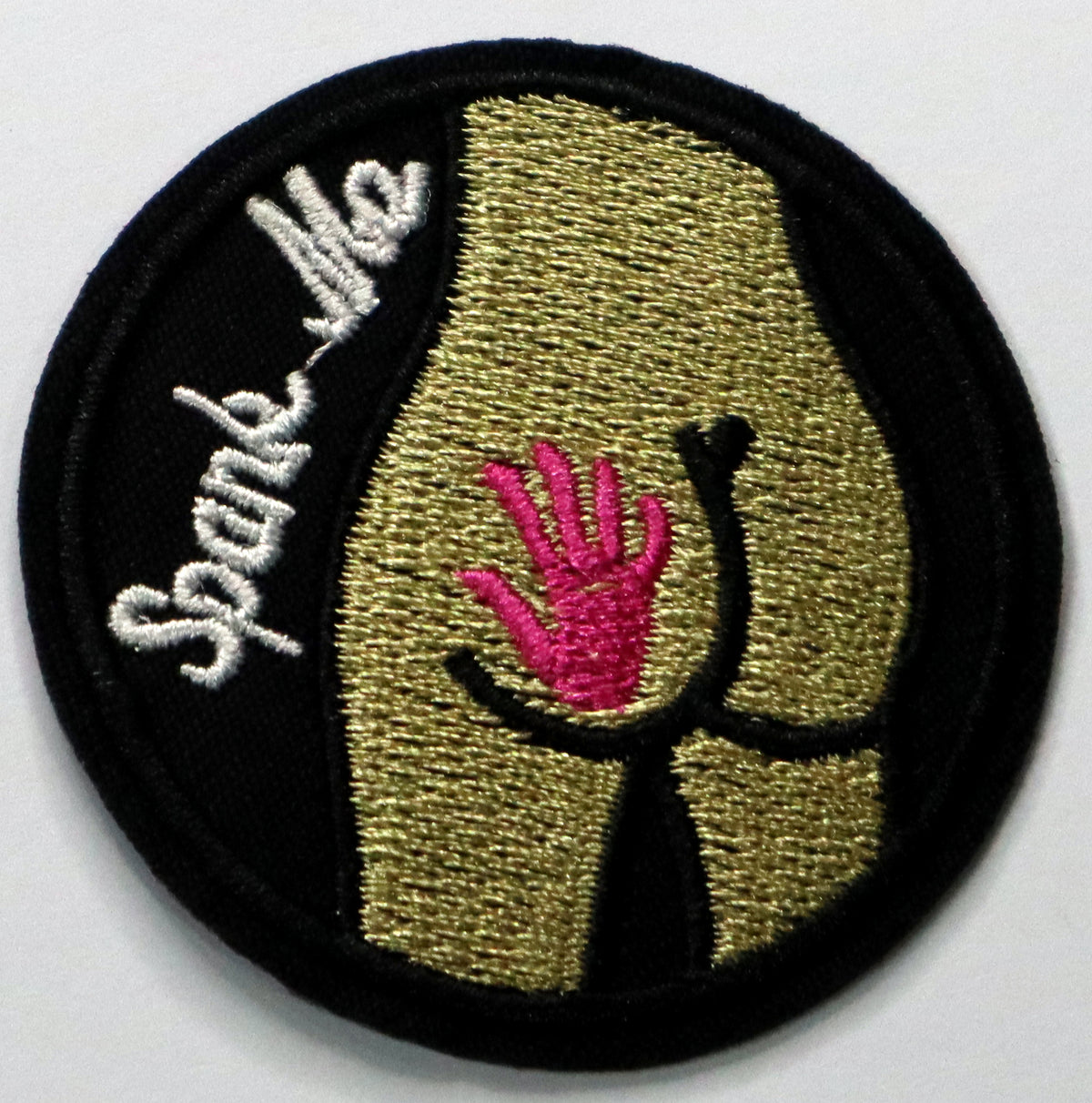Spank me Iron On Patch. Great for attaching to your jackets, shirts, pants, jeans, hats. Size: 5cm