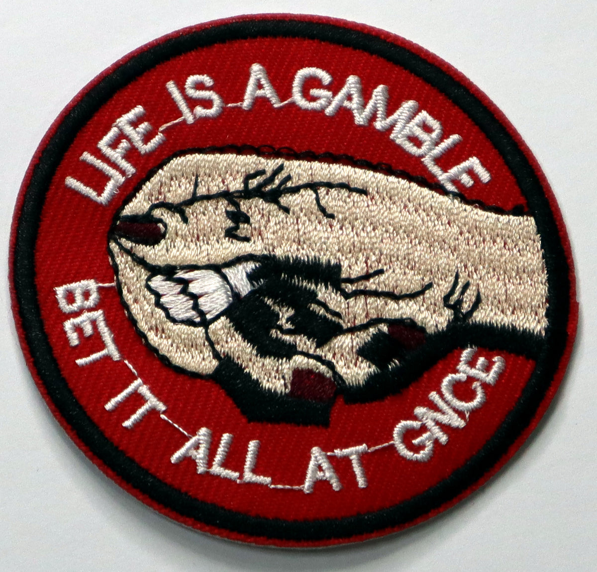 Life is a gamble, bet it all at once Iron On Patch. Great for attaching to your jackets, shirts, pants, jeans, hats. Size: 7cm