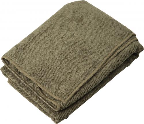 Light weight, quick dry “Microfibre” sports towel Packed in it’s own small pouch Colour: Army Olive Measurements: 100 cm x 50 cm