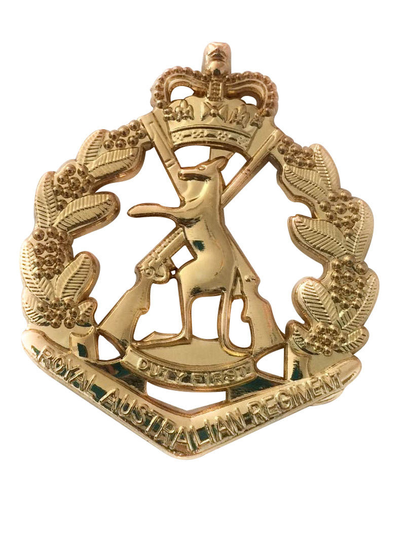 RAR – Royal Australian Regiment Infantry Corps Badge – SKIPPY Gold coloured badge with two pins on the back to secure it. Measurements: 4cm x 3.5cm