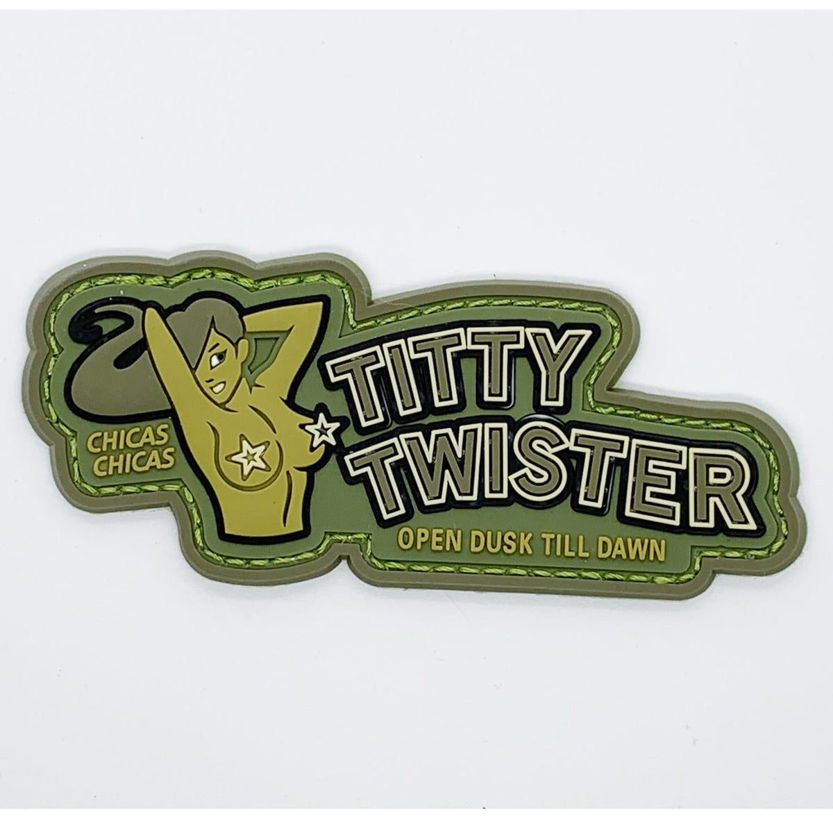 Tiddy Twister OD Green PVC Patch. Size: 10x4.5cm