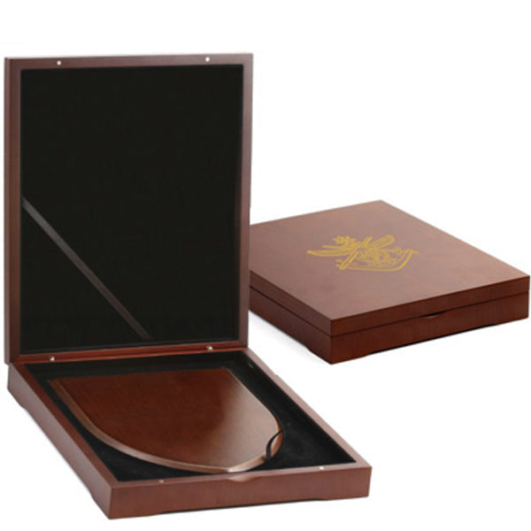 The Beautiful Australian Defence Force (ADF) Plaque Presentation Box, order now and make you next presentation or gift extra special. This timber finish plaque box has a form cut black flock velvet inner base and padded flock velvet inner lid. Designed to create a quality presentation option for our range of shield plaques. Printed with the ADF crest on the front. Box Size: 250mm x 210mm x 40mm