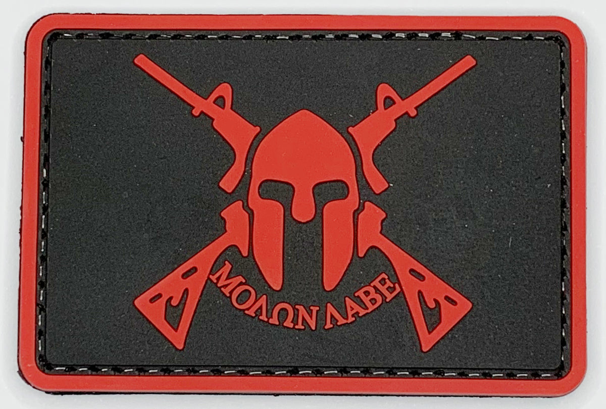 Molon Labe Spartan with Two Rifles PVC Patch, Velcro backed Badge. Great for attaching to your field gear, jackets, shirts, pants, jeans, hats or even create your own patch board. Size: 7.5x5cm